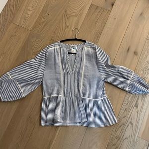 Anthropologie Whit Two Striped V-Neck Ballon Sleeve Peasant Tops S